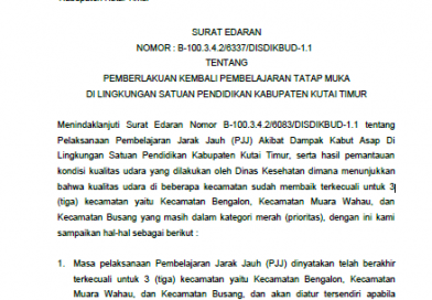 Disdikbud Kutim Kembali Gelar PTM, Kecuali 3 Kecamatan